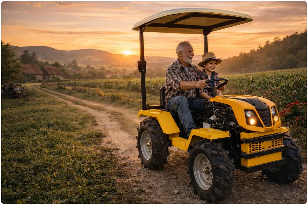 Rumen mini traktor s štirikolesnim pogonom 4x4 in močjo 18 KM